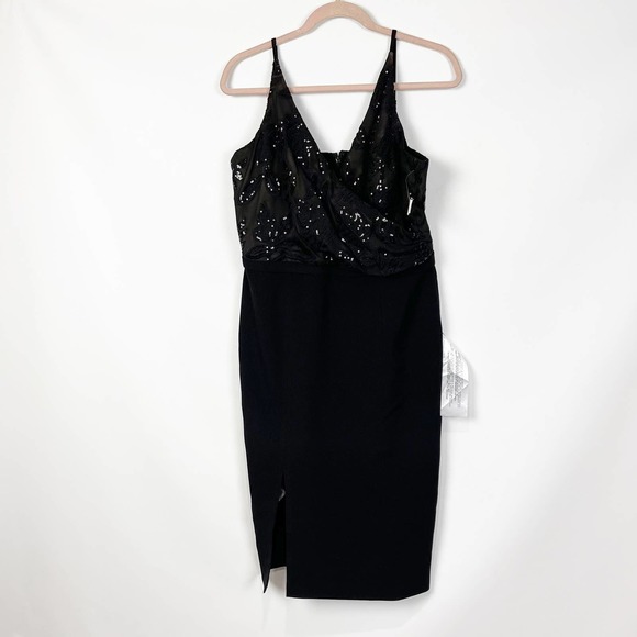 Dress The Population Womens Giulia Sequin Crepe Dress Large Black NWT. - Picture 2 of 8